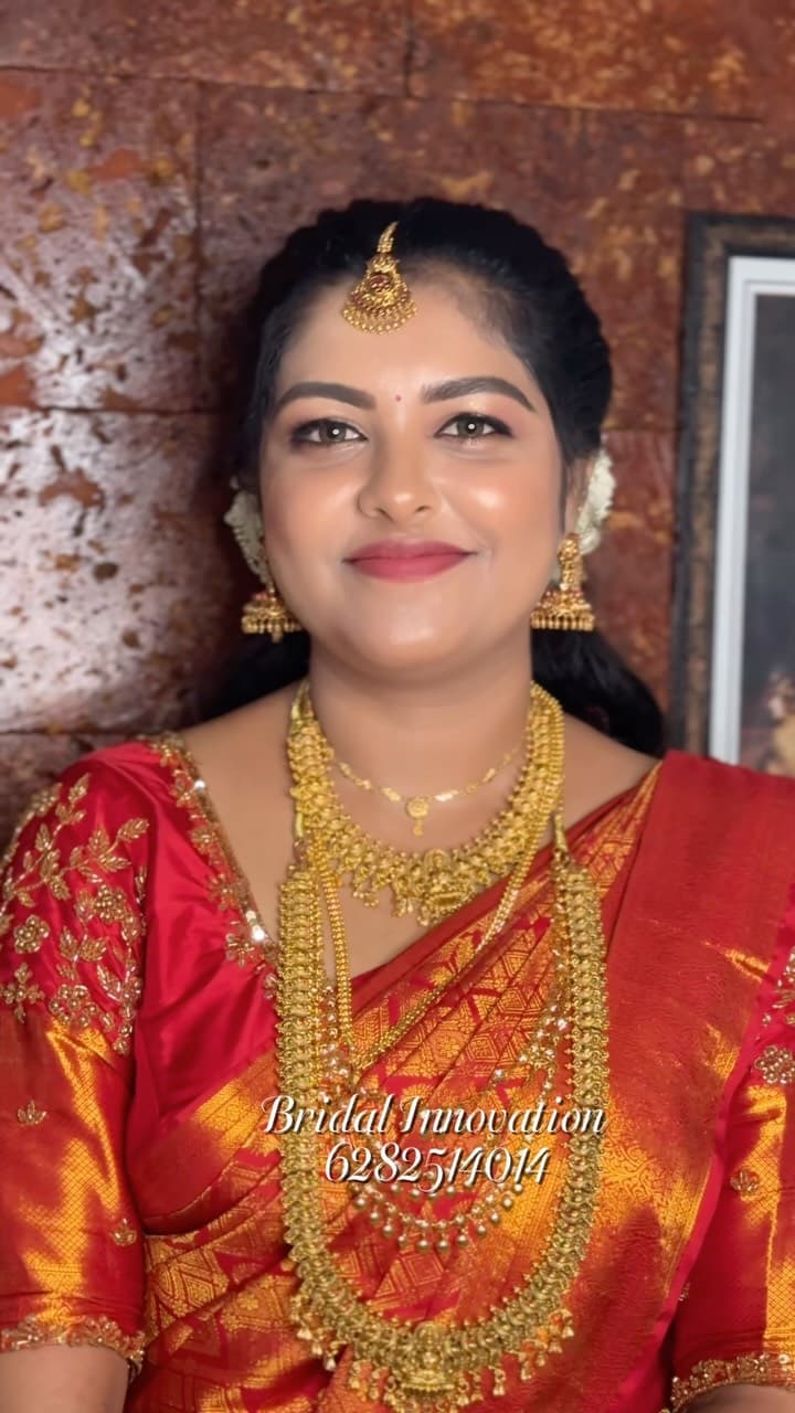 Bridal Innovation portfolio look 7, showing Kerala bridal makeup, hair styling, saree, jewellery, or ceremony details.